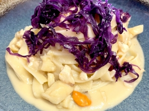 PAPPARDELLE, CAPUCCIO GIALLO, MANDORLE, CAPPE SANTE CAPUCCIO VIOLA